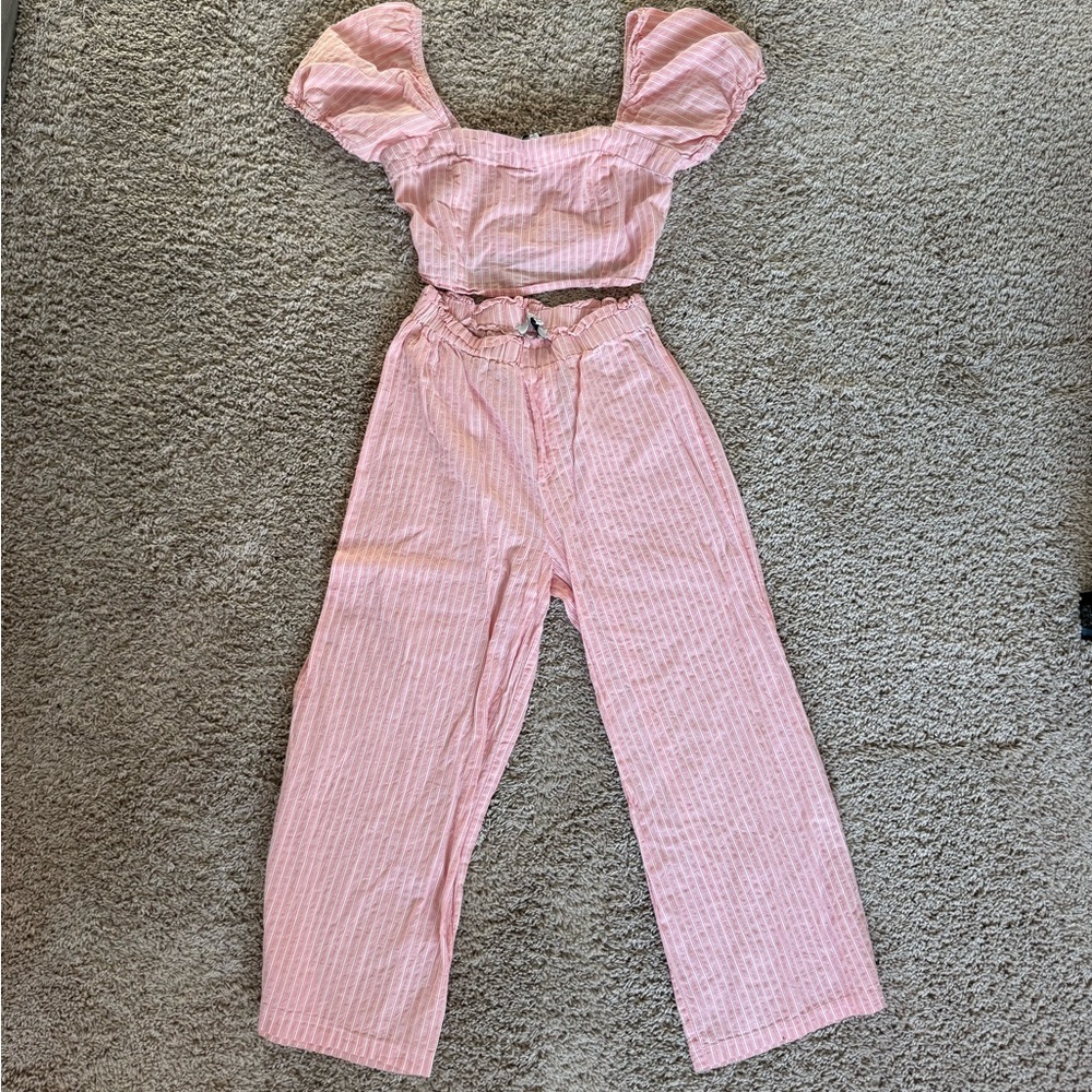Pink and white striped jumpsuit